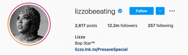Lizzo Instagram生物
