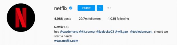 Netflix Instagram生物