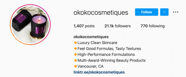 Okoko Cosmetiques Instagram生物