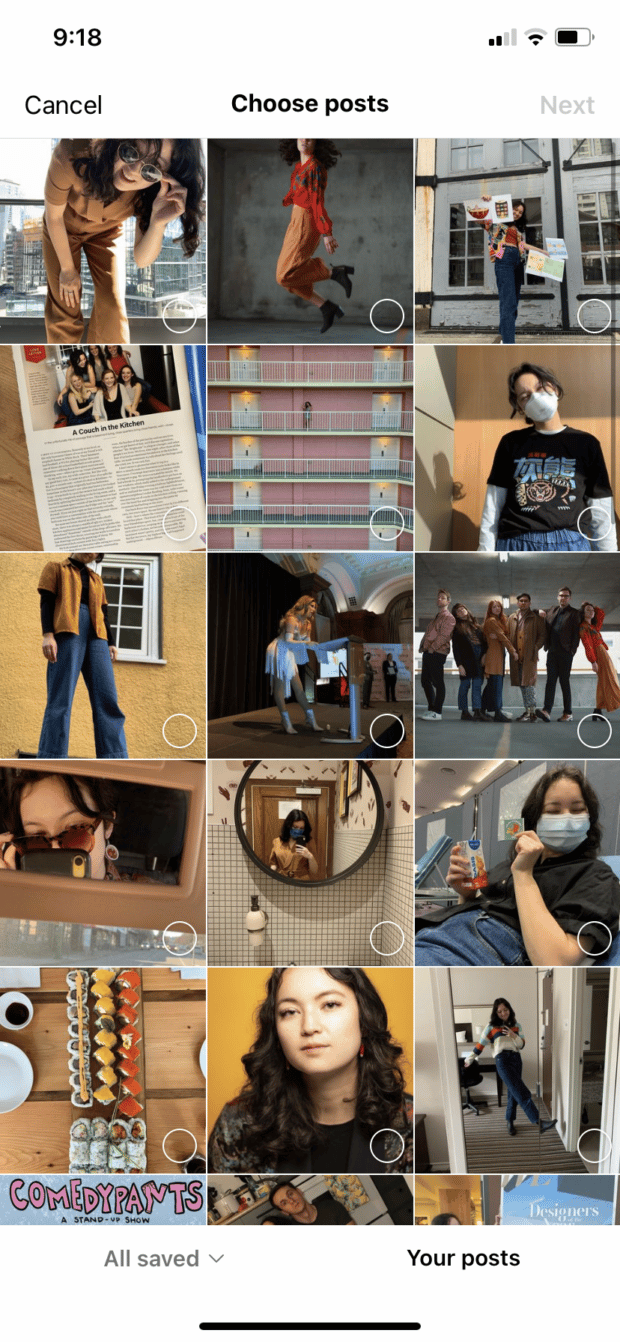 select Instagram posts from grid