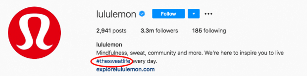 Lululemon's branded Instagram hashtag 